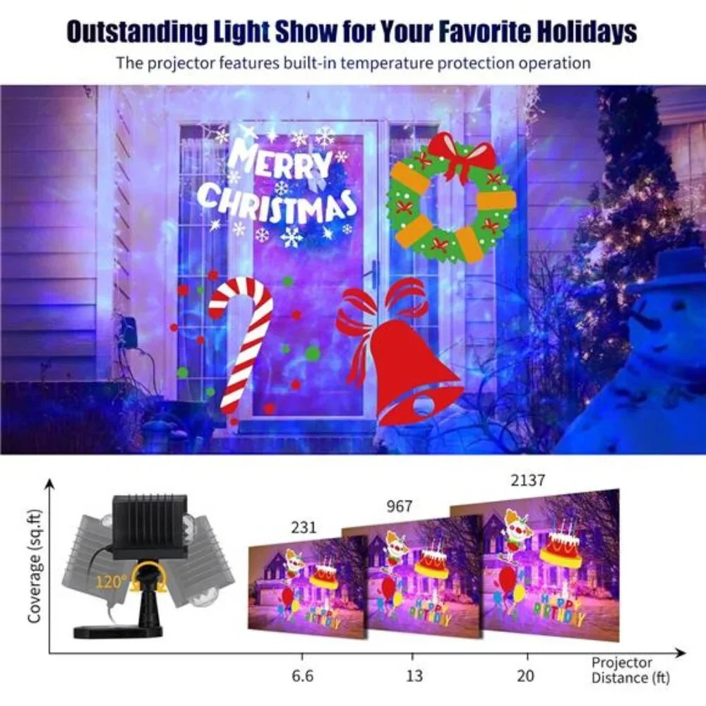 Halloween Christmas Projector Lights Outdoor 26 HD Effects 3D Ocean Wave Pattern